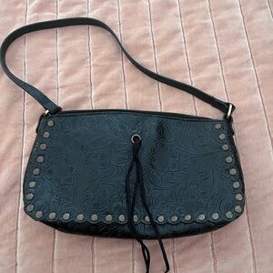 Embossed Faux Black Leather Shoulder Bag